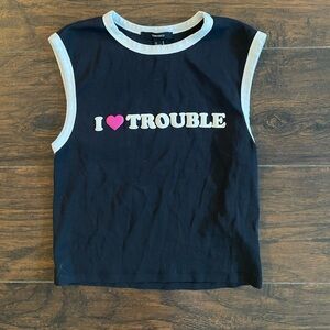 Forever 21 black graphic I love trouble tank top